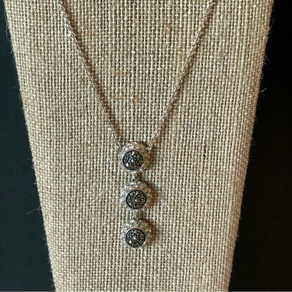 Vintage Marcasite and Sterling Silver 3 Disc Drop Lavaliere Necklace